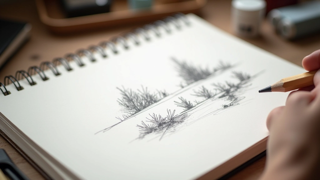 Rukou kreslený skicář s různými technikami kreslen a skicovacími pokusů